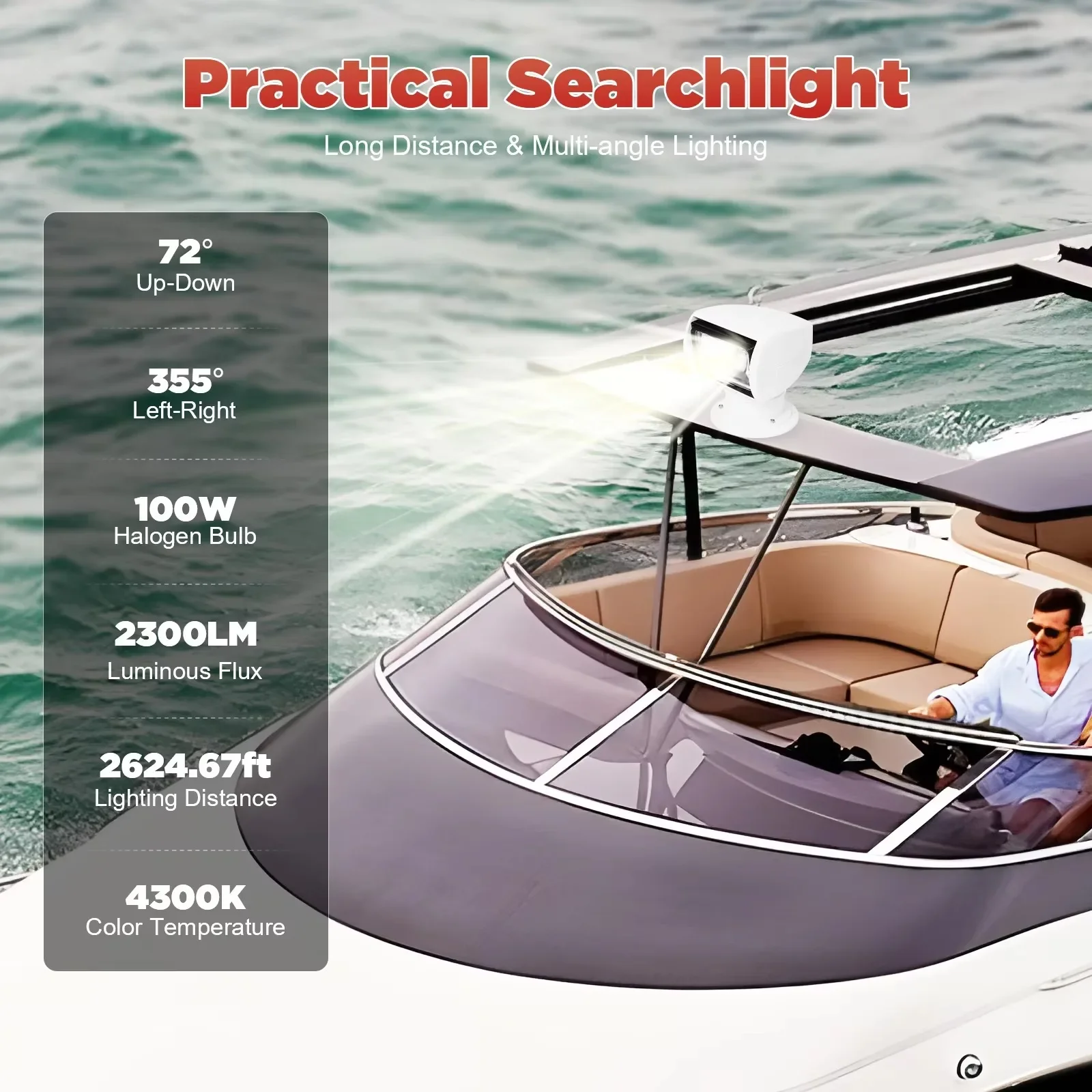 Scheinwerfer Marine Spot Licht Boot Suchscheinwerfer Fernbedienung 12V 100W Wasserdicht 360 °   Drehen Sie die Beleuchtung für Boot, LKW, Auto, Weiß