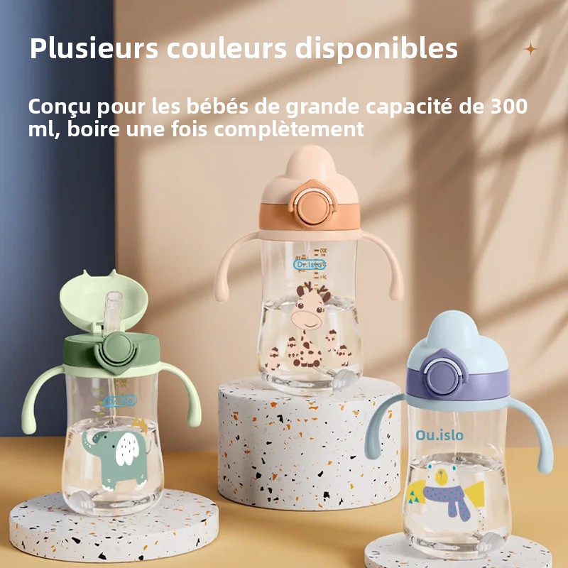 Bouteilles d'eau portables pour bébé, tasse d'alimentation pour bébé de 300ml avec paille, pour apprendre à nourrir, gobelets d'entraînement pour enfants, sans BPA