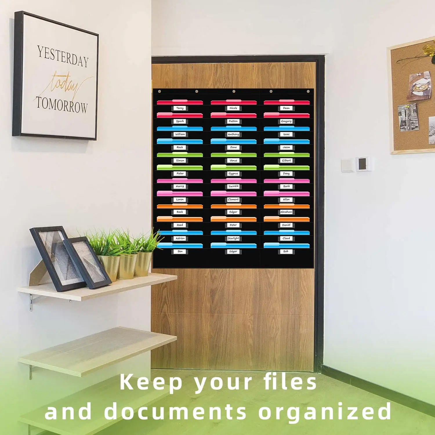 36 Pockets File Storage Pocket Chart with Nametag Pockets, Hanging Wall File Organizer for Classroom and Office