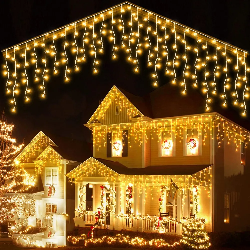 Guirnalda de luces LED con forma de carámbanos, 220V, 5m, 96Leds, guirnalda navideña, fiesta de Navidad, escenario de jardín, luz decorativa para exteriores