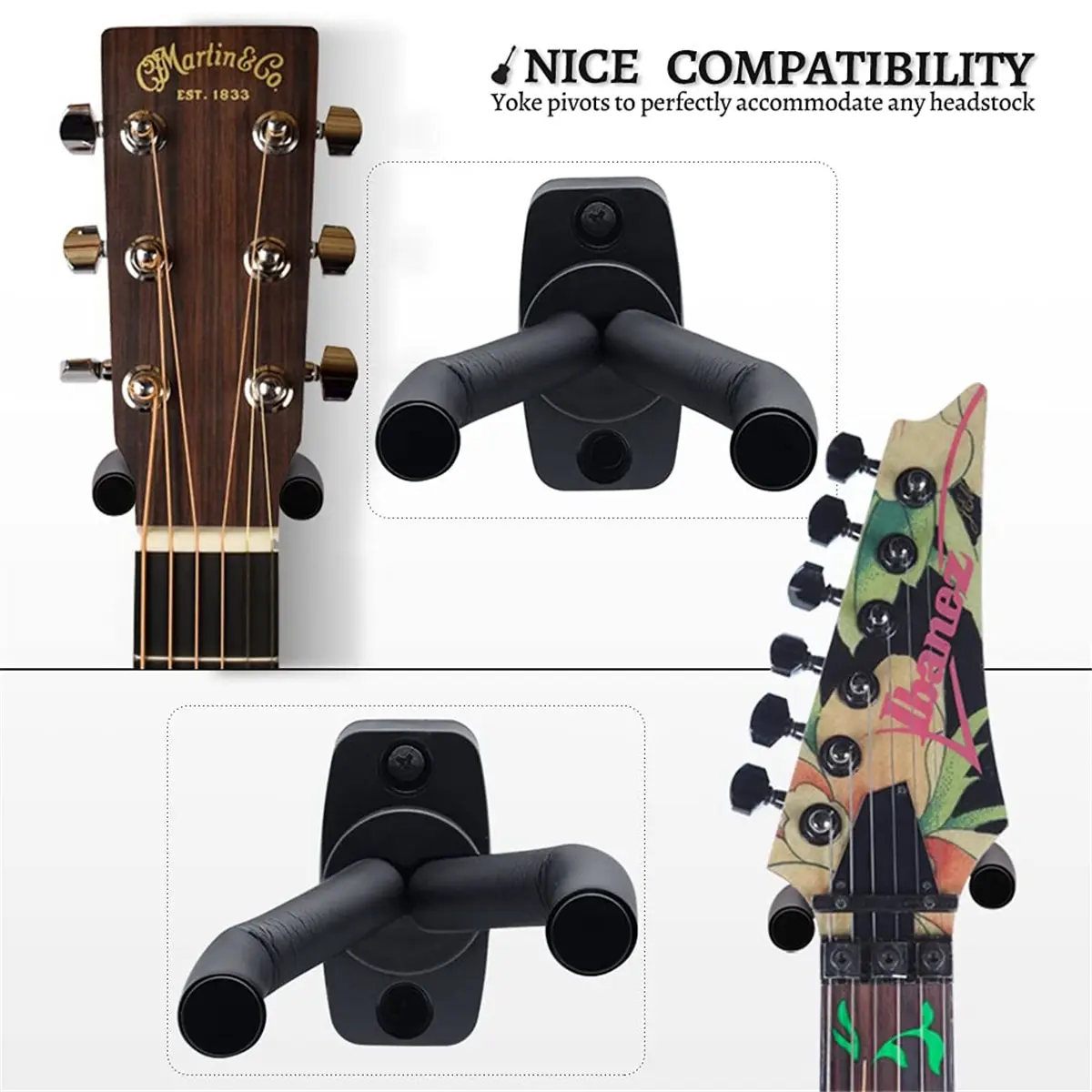 Wieszak na ścianę do gitary Czarny wieszak na gitarę do gitary dla wszystkich rozmiarów gitara basowa mandolina banjo ukulele