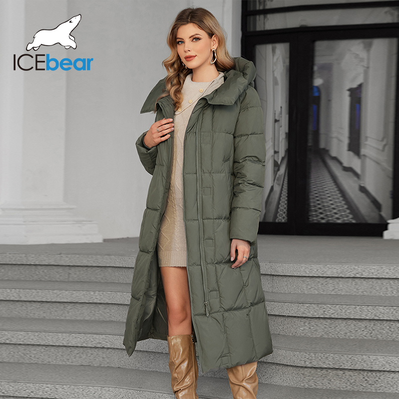 Icebear 2024 invierno nuevo abrigo de mujer capucha grande moda acolchado abrigo de mujer largo de algodón de color sólido GWD4621I