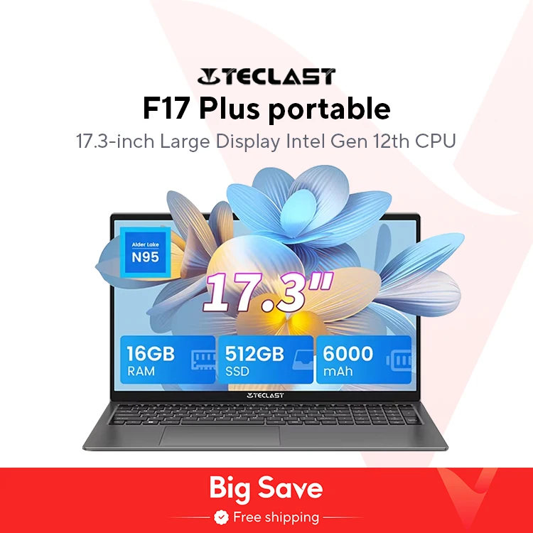 Teclast F17Plus 17,3 inch laptop Intel N95 16GB RAM 512GB SSD Windows 11 notebook 180 °   Flip Computer Verlicht toetsenbord mini-HDMI