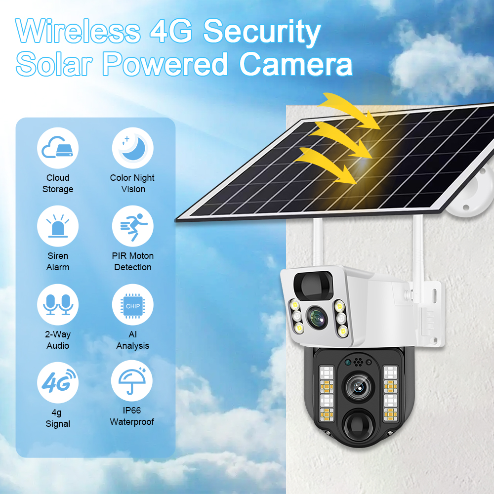 Wifi Camera Outdoor Telecamera Sorveglianza 4G Lte 8MP Night Vsion Smart Home Security Protection Solar Panel CCTV IP Wireless