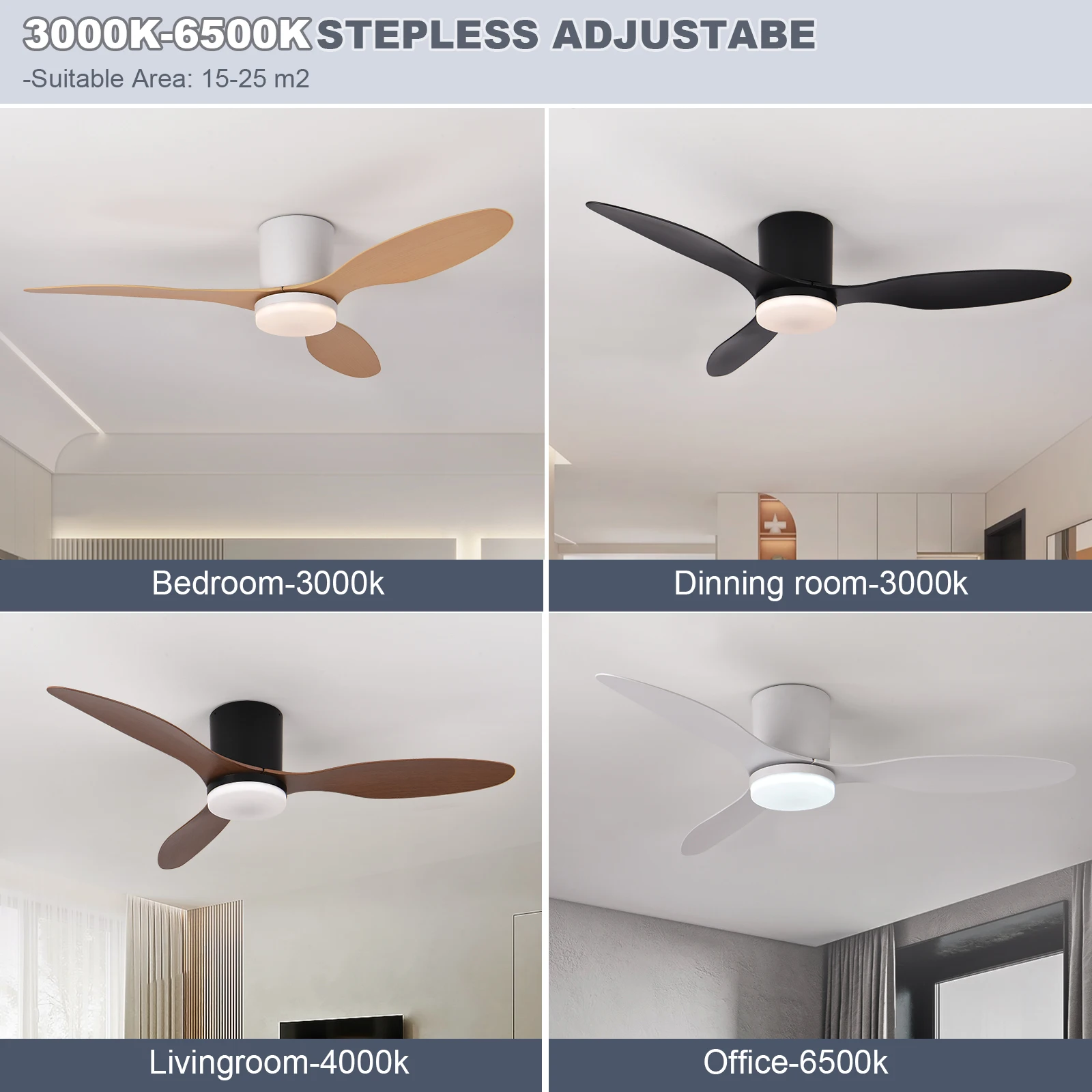 Ventilatori da soffitto moderni con motore CC a pavimento basso bianco nero con telecomando Ventilatore da soffitto semplice per la casa