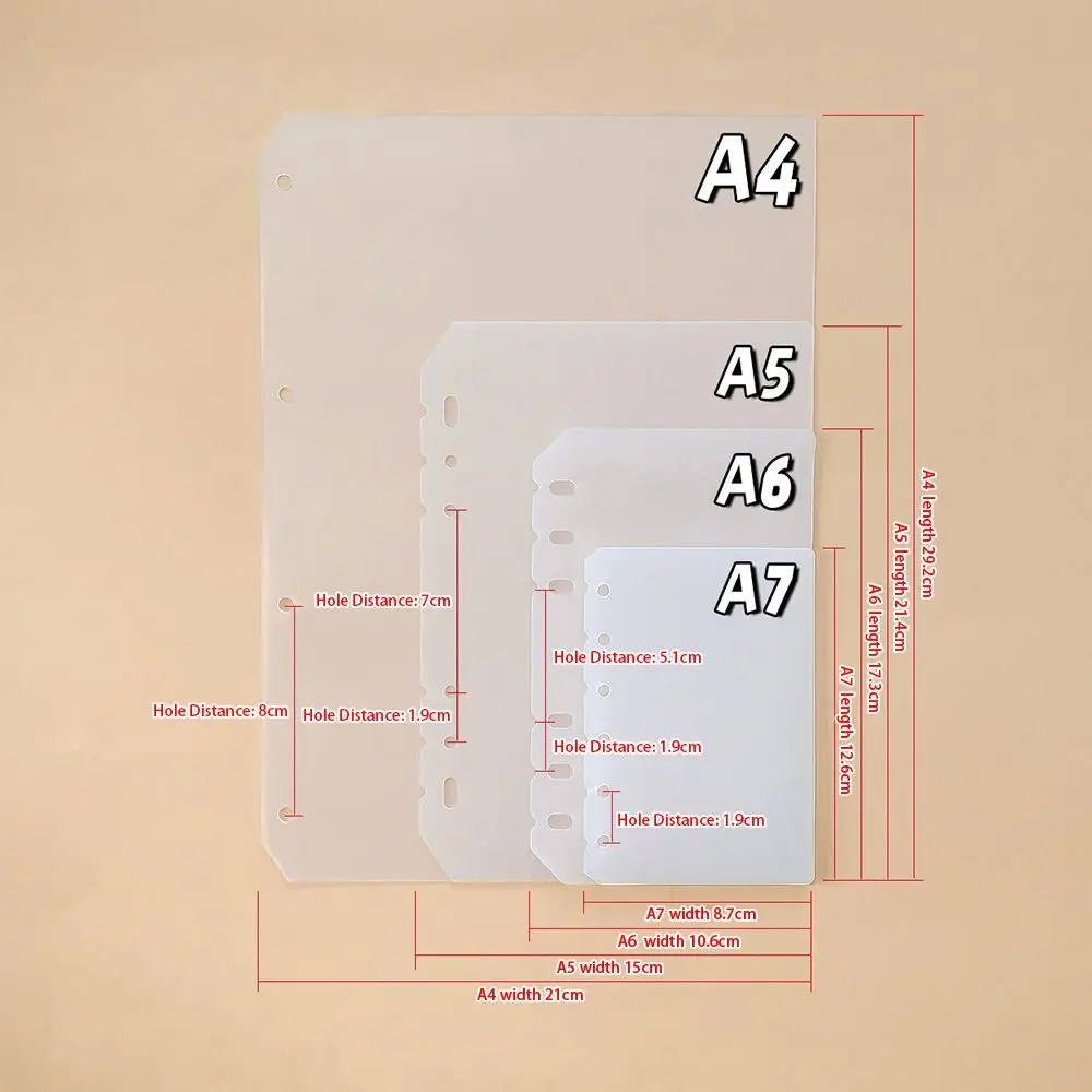 10Pcs A4 A5 A6 A7 Notebook Divider Stationery Accessories Matte Inner Paper Separator Universal PP Binder Organizer Baffle