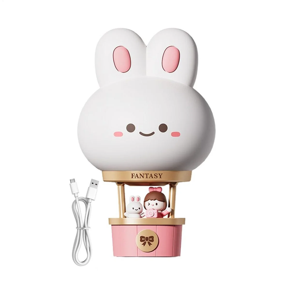 A72P Nursery Nightlight Cartoon Bunny Hot Air Balloon Lampka nocna na biurko Ozdoby stołowe Nowość w domu Oświetlenie Statuetka zwierzęcia