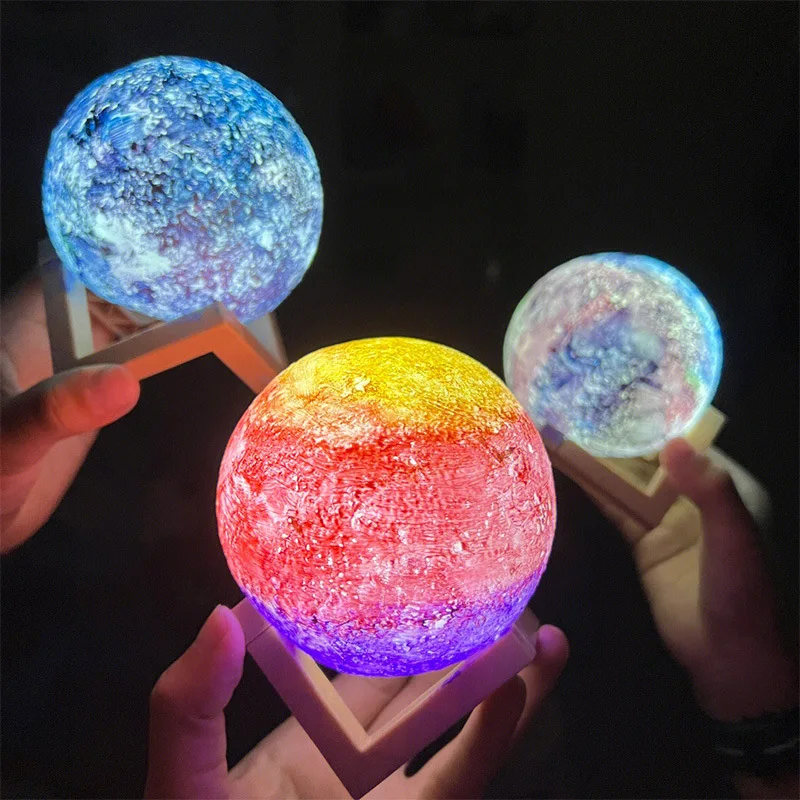 1 lampada lunare, lampada notturna a LED lampada planetaria fai da te, modello di batteria luminosa Moon Ball, supporto in legno, regali per ragazze ragazzi donne uomini