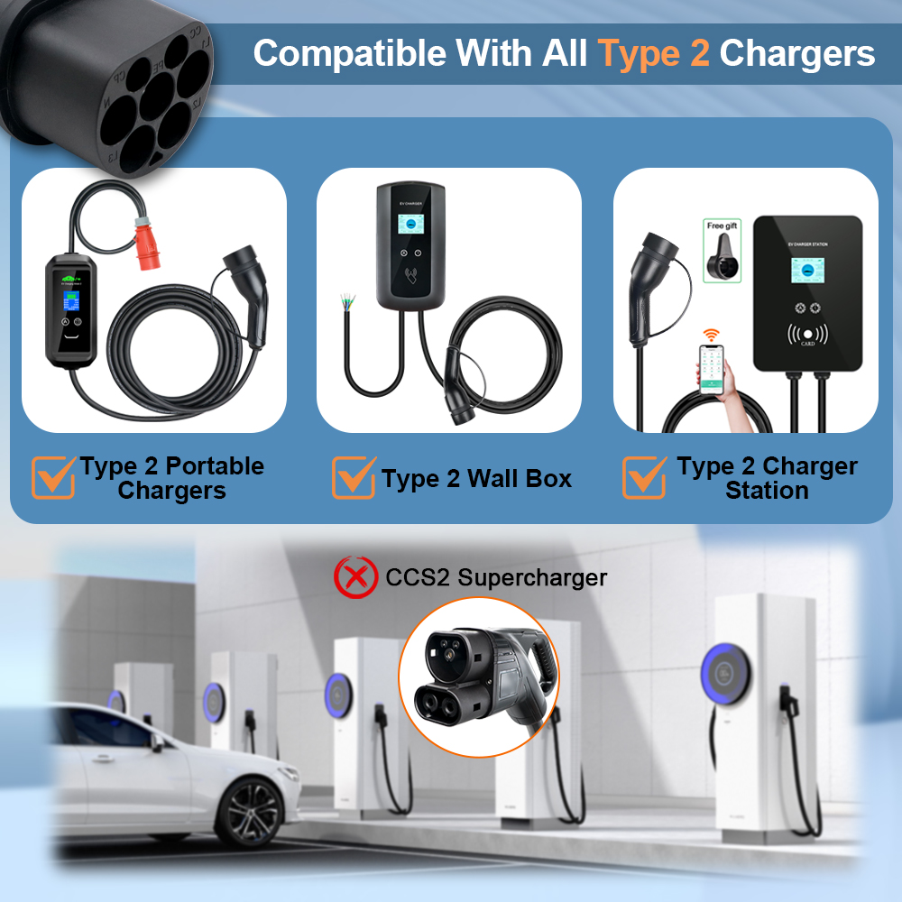 Adaptador ERDAN EV IEC 62196 tipo 2 a tipo 1 J1772 32A EVSE conector de cargador convertidores de carga de vehículos eléctricos