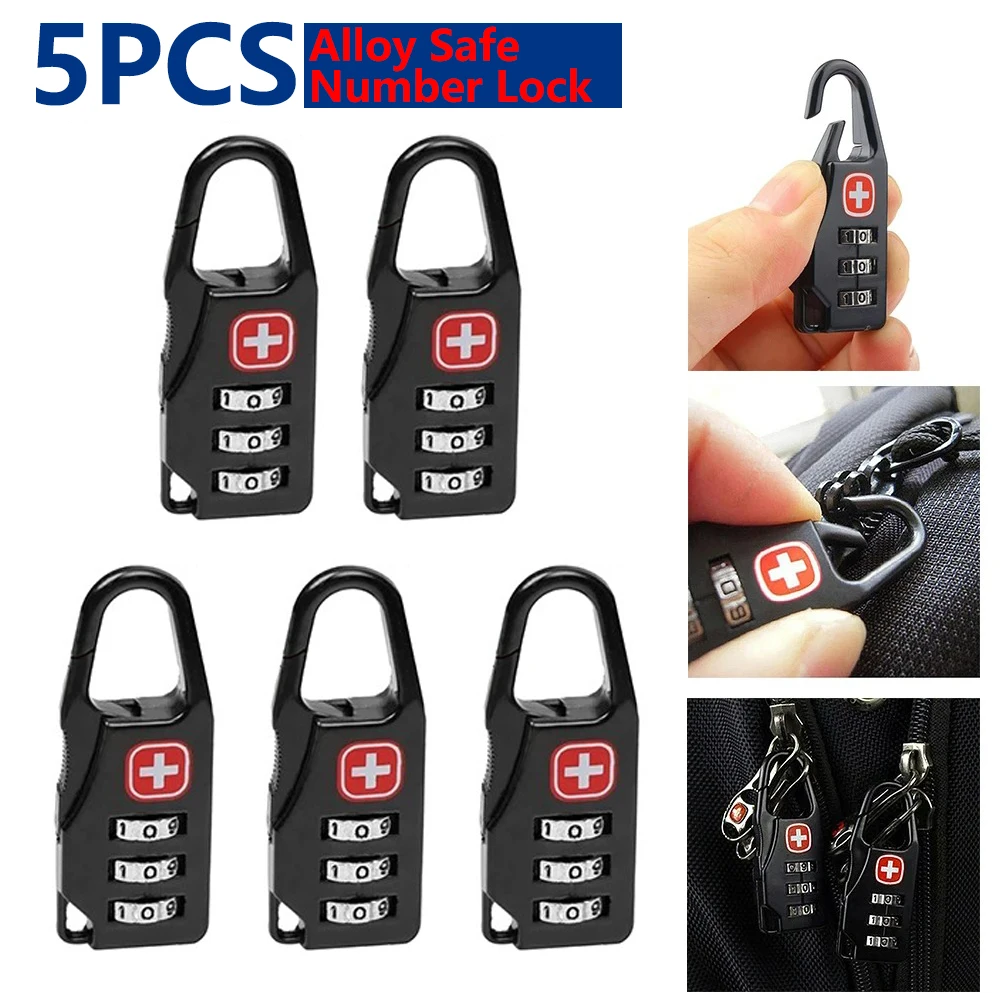 Candado con cerradura de aleación portátil para equipaje de viaje al aire libre, mochila con cremallera, bolso, combinación antirrobo segura, cerradura de número de código, 1-5 uds.