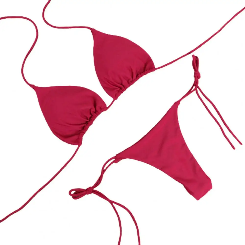2 pièces/ensemble maillots de bain femmes Bikini ensemble 2023 couleur unie licou cou sangle string femmes maillot de bain ensemble pour la plage