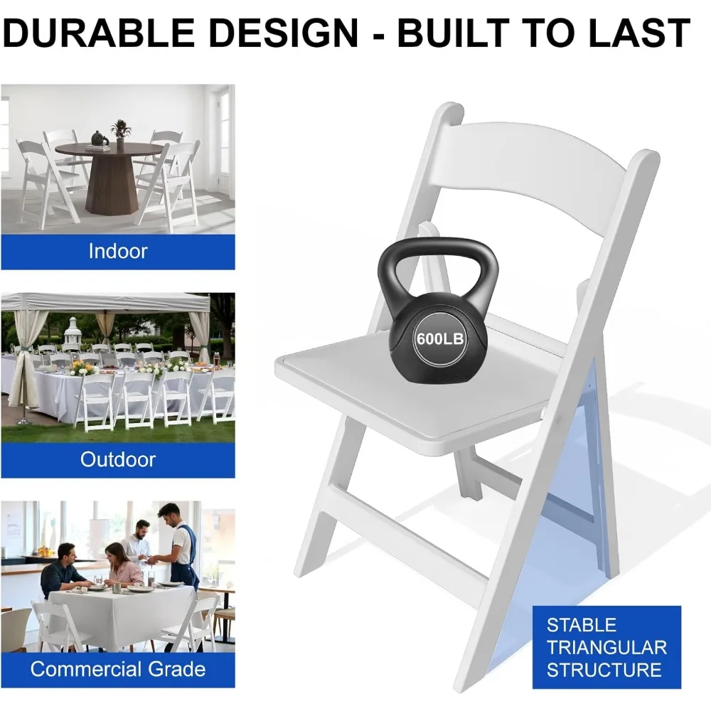 Resin Folding Chairs with Cushion Folding Chairs,Lightweight Plastic Chairs,Comfortable Foldable Chairs for Wedding,Party, Home.