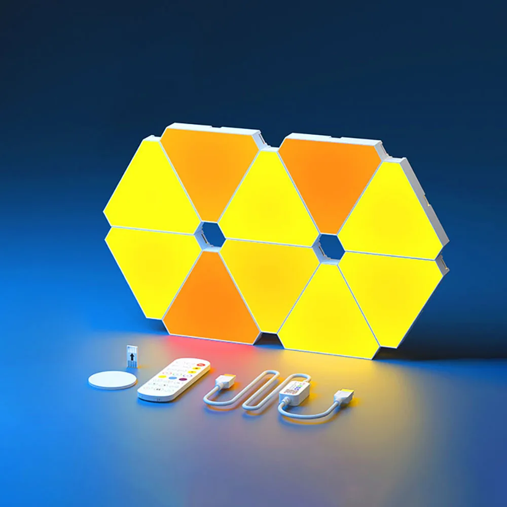 Led triangular quantum lâmpada de parede rgb captador inteligente ritmo luz fundo para o quarto cabeceira luz da noite decoração do escritório