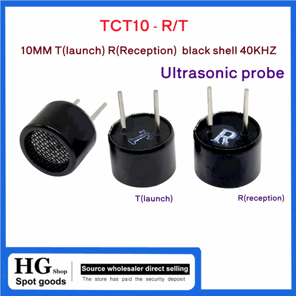 10PCS/Lot TCT40 10mm 40KHZ 10mm ultrasonic sensor probe 40KHz receiving and transmitting split black metal shell ranging TCT10
