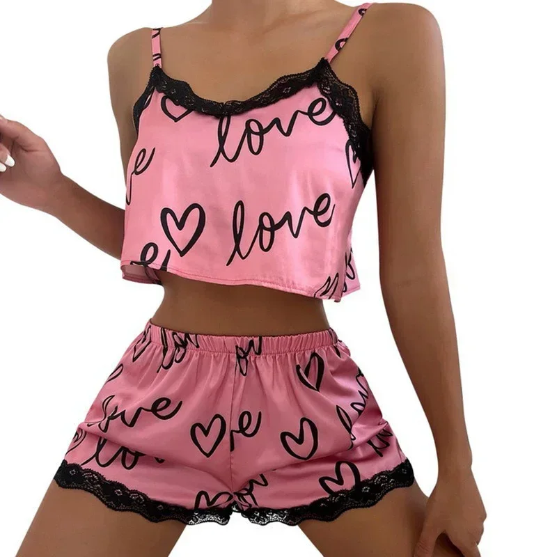 Pijama feminino shorts terno homewear impressão roupa interior pijama lingerie sexy camisolas tanques noite senhoras pijamas