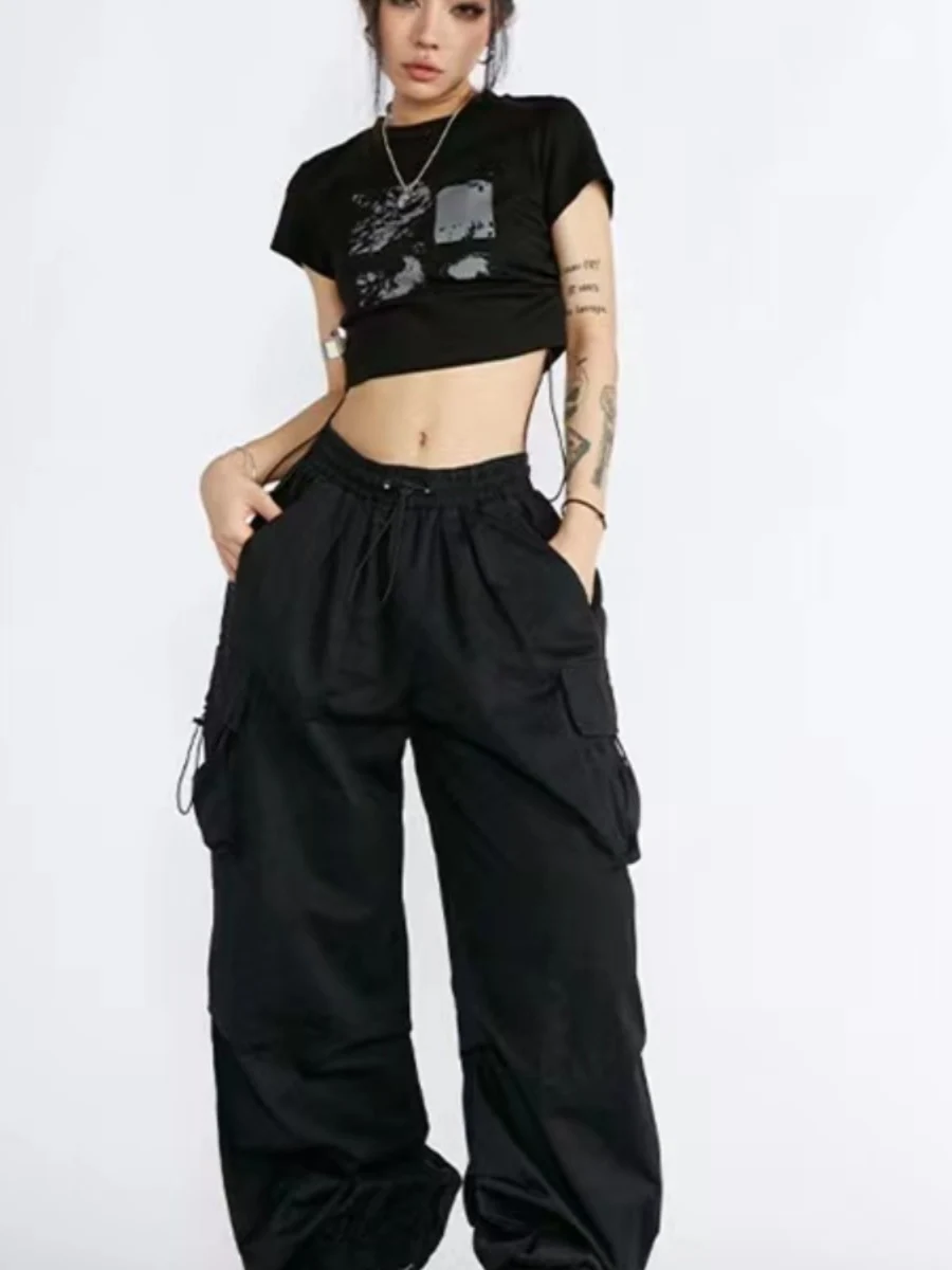 Bla Summer Thin Spor Casual Jazz Dance Wide Leg Loose Fit Straight Leg Trousers for Women High Waist Polyester Fiber