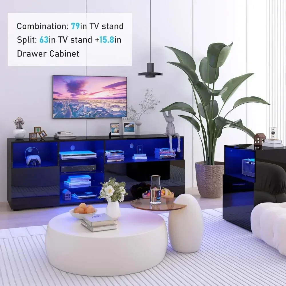 TV Stand for 85/75/65 Inch TV High Glossy Modern TVs Console Entertainment Center with Storage and LED Lights TV Stand