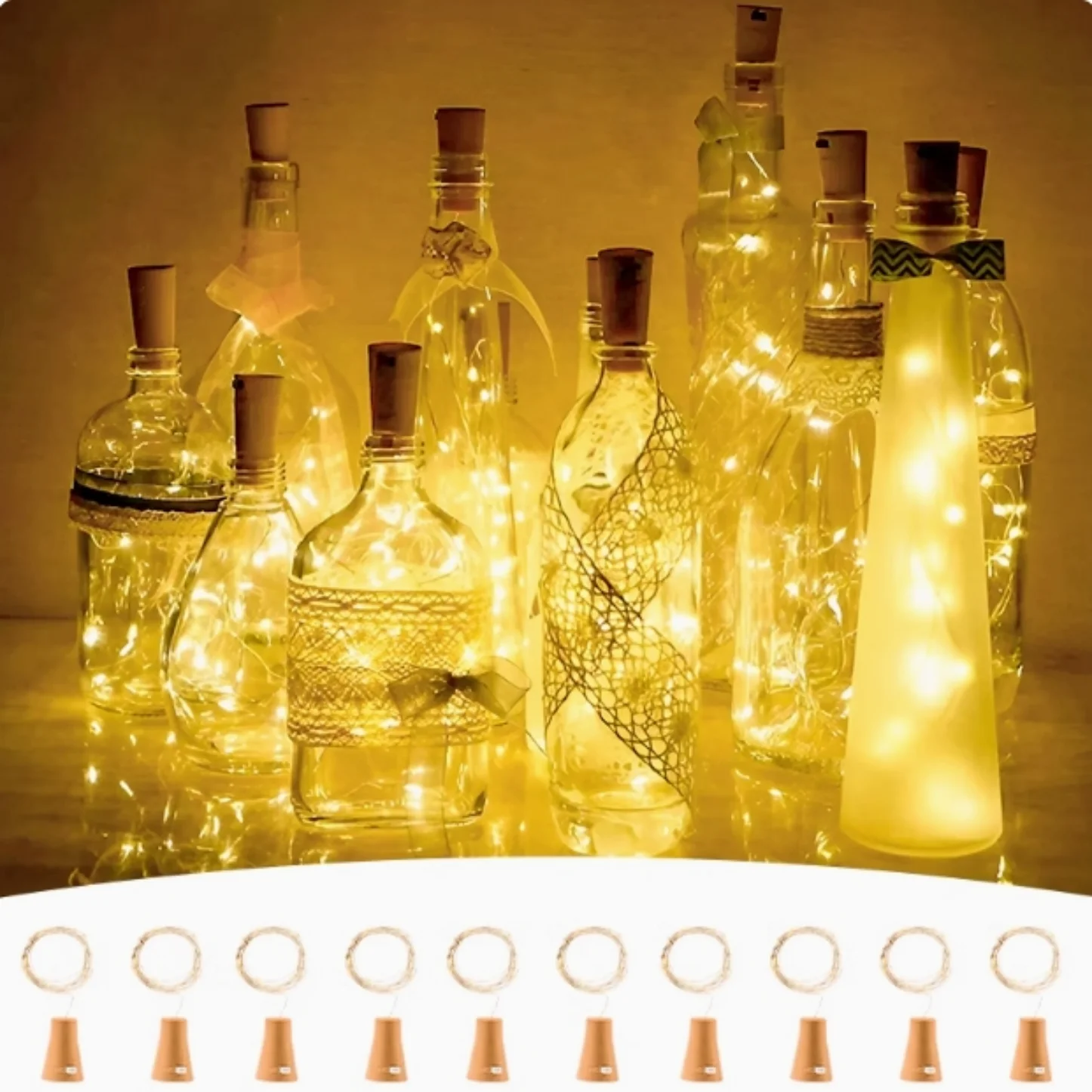 5PC/10PC LED Bar Butelka wina Korek Łańcuchy świetlne 2M Wróżka Drut miedziany na imprezę Wakacje Ślub Dekoracja ogrodu