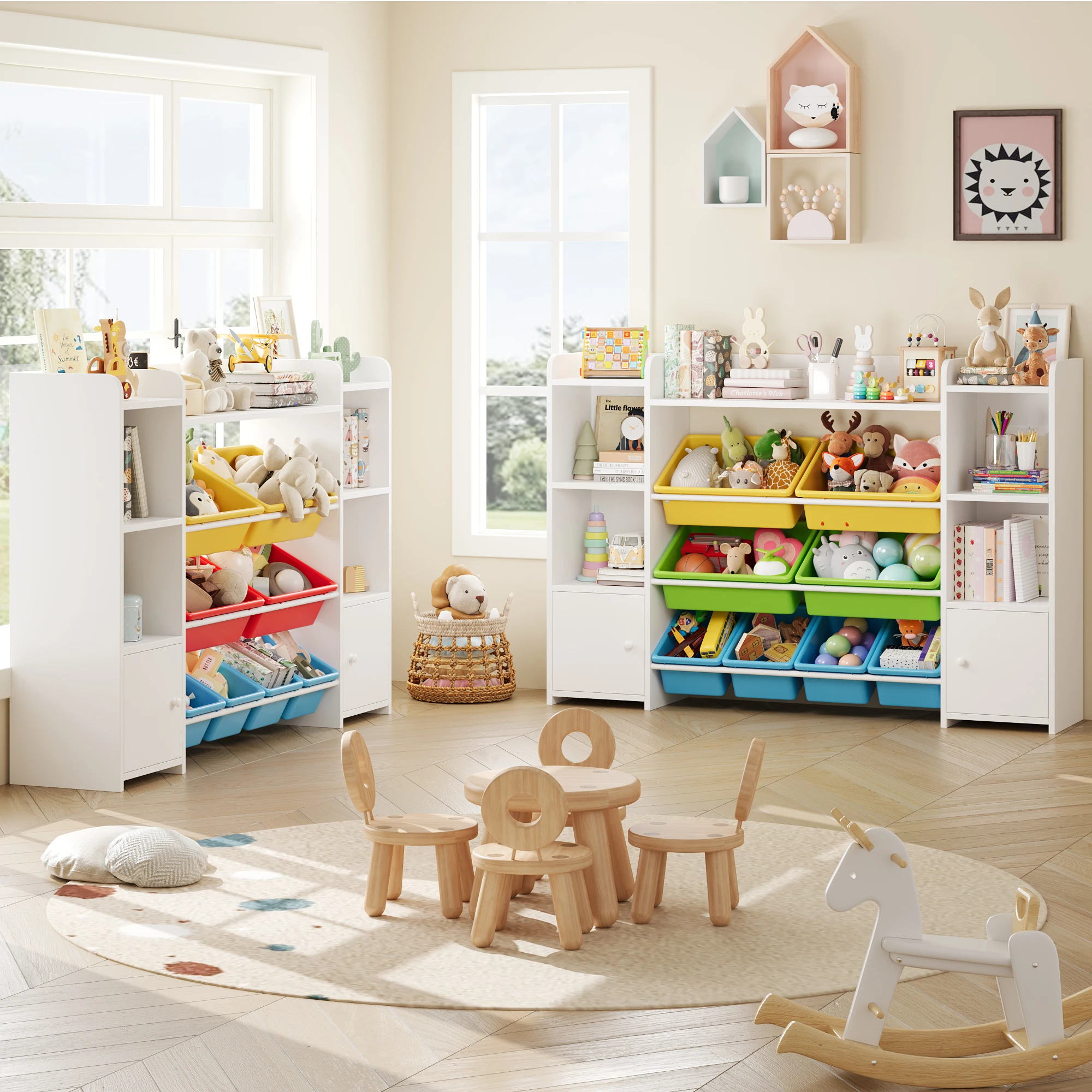 Getone kinderregal kinderzimmer möbel Spielzeugtruhe Bücherregal kinderschrank mit 8 Boxen 9 Regalen 138x29x94 cm weiß/Rosa