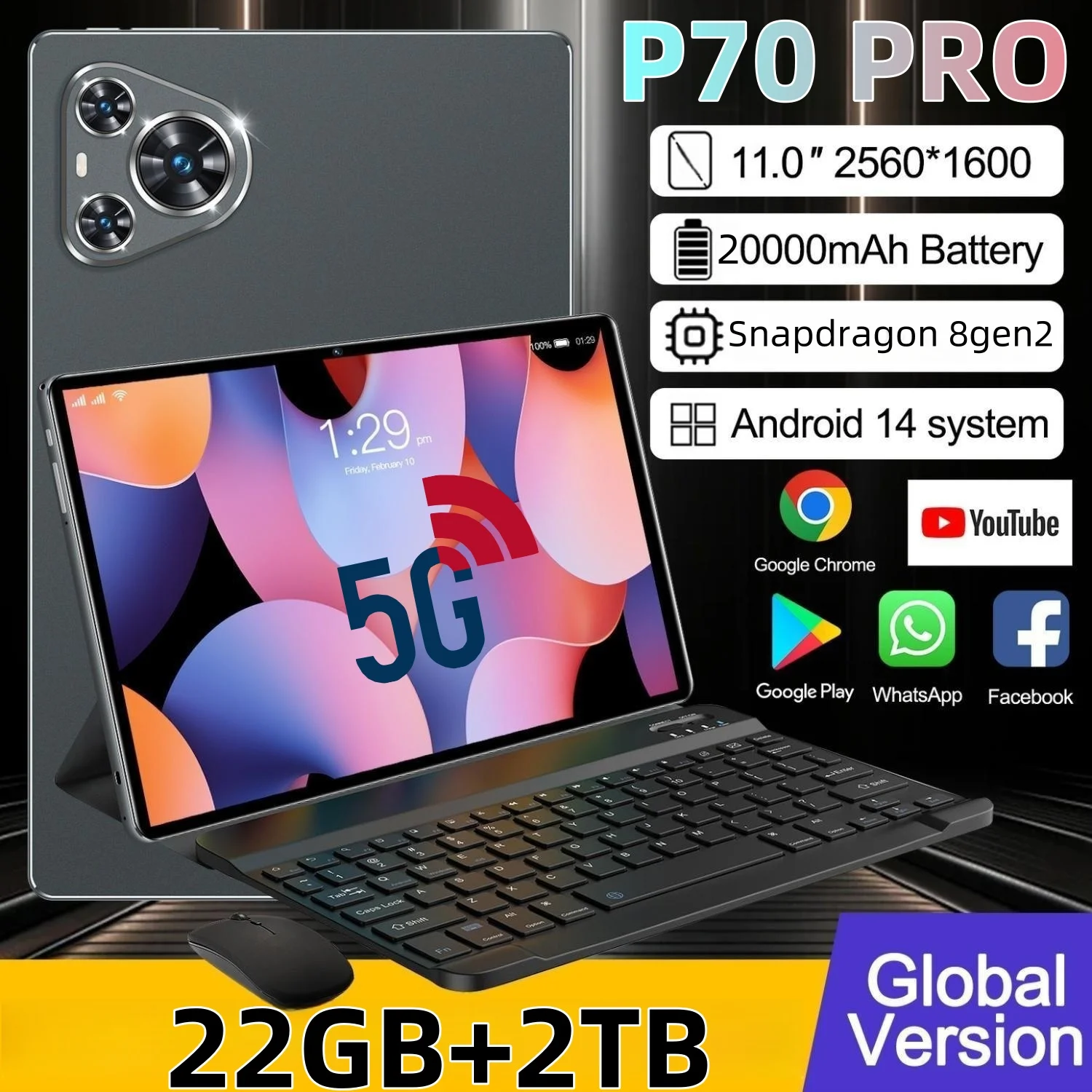 2025 New Original Hauwei P70 PRO Tablet 22GB+2T 11inch HD 4K Android14 20000mAh 5G Dual SIM Phone Call WiFi GPS WPS Tablet PC