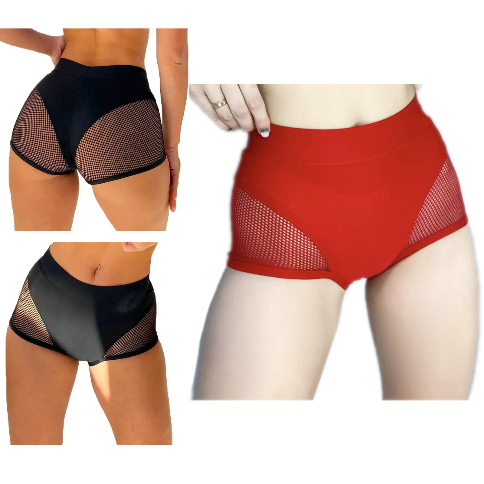 Womens Hollow Out Fishnet Booty Shorts Sexy Lingerie Mid Waist Stretchy Hot Pants for Sports Fitness Yoga Pole Dancing Swimming