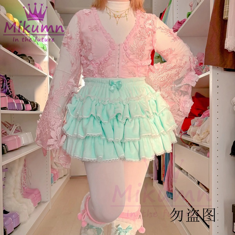 Bông Tai Kẹp Y2k Màu Hồng Ngọt Ngào Trắng Bí Ngô Quần Lolita Thu Đông JK Sang Trọng Quần Short Nhật Bản Kawaii Xù Lồng Đèn Quần Short