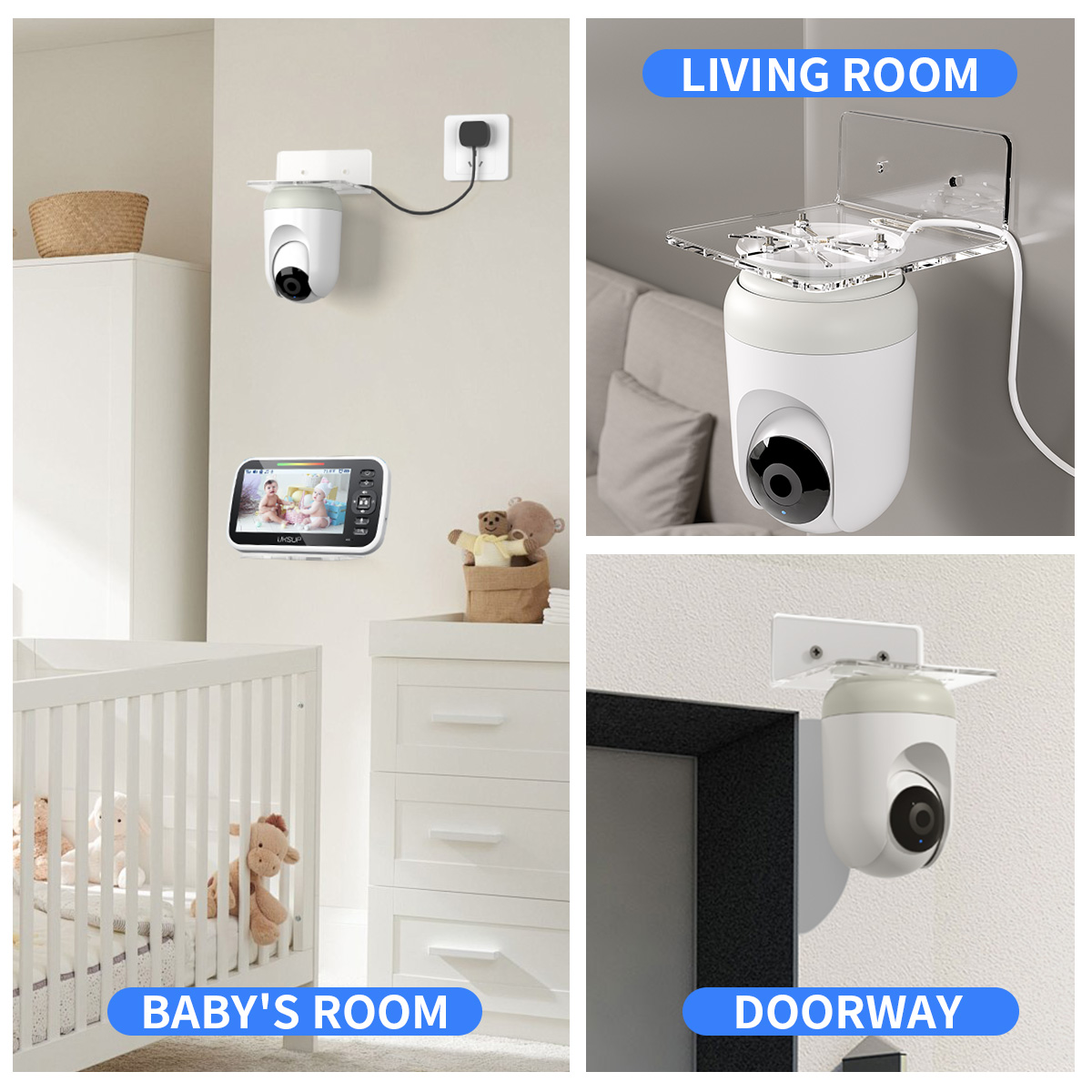 Acrylic Wall Mount Floating Shelf No Drill Adhensive Mini Security Camera Baby Monitor Small Items Storage Support Holder Stand