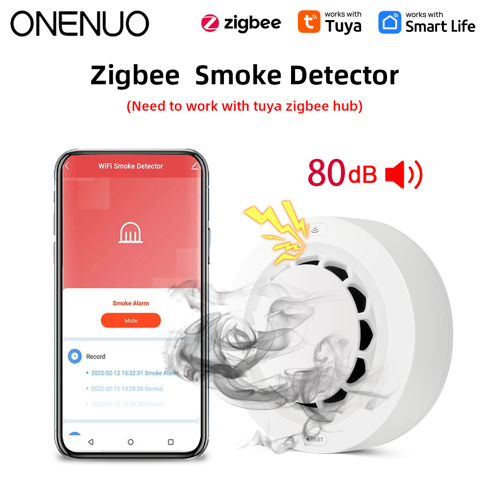 ONENUO-Detector de humo inteligente Tuya ZigBee, protección de seguridad, alarma de humo, protección contra incendios para seguridad del hogar a través de la aplicación Smart Life
