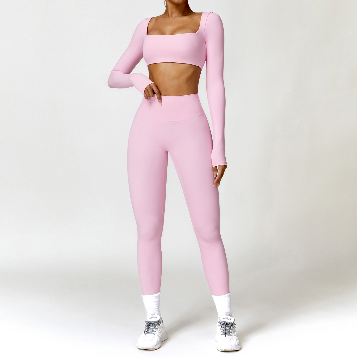 Conjunto de Yoga para mujer, ropa deportiva sin costuras de manga larga para gimnasio, ropa de entrenamiento, Legging, sujetador de Fitness, Top corto, trajes deportivos, 2 uds.