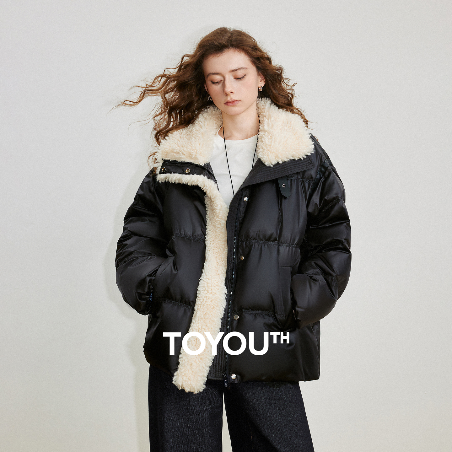 TOYOUTH femmes 90% duvet de canard blanc veste 2025 hiver nouvelle fourrure épissage col montant léger luxe chaud veste manteau