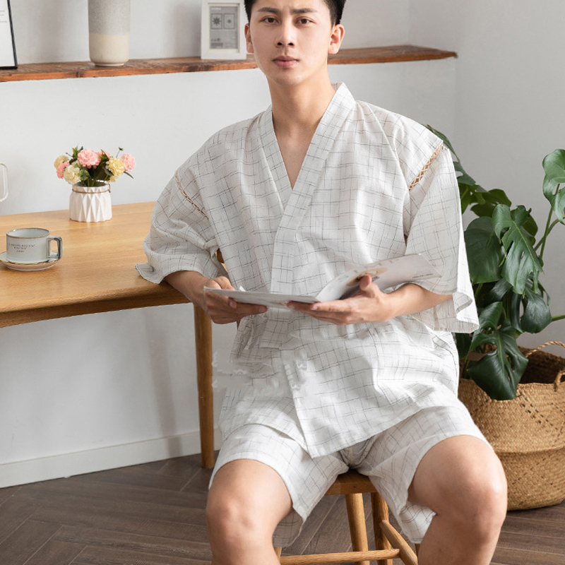 Kimono samurái tradicional japonés para hombre, bata de baño Yukata, ropa de Sauna suelta, ropa de verano de manga corta, novedad de 2023