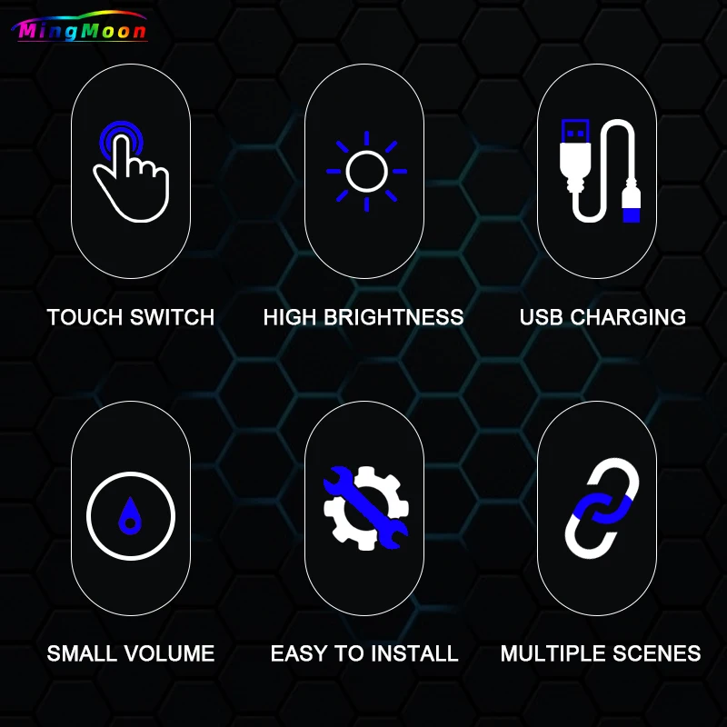 Mini sem fio LED Touch Light para carro, iluminação interior, Auto telhado, lâmpada de leitura do teto, porta, pé, tronco, caixa de armazenamento, carregamento USB
