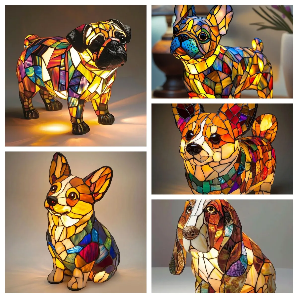 LED Corgi Lamp En Pug Lamp Hond Serie Kunst Nachtlampje Gekleurd Hars Frans Tafelblad Nachtlampje Leuke Honden Desktop Decor