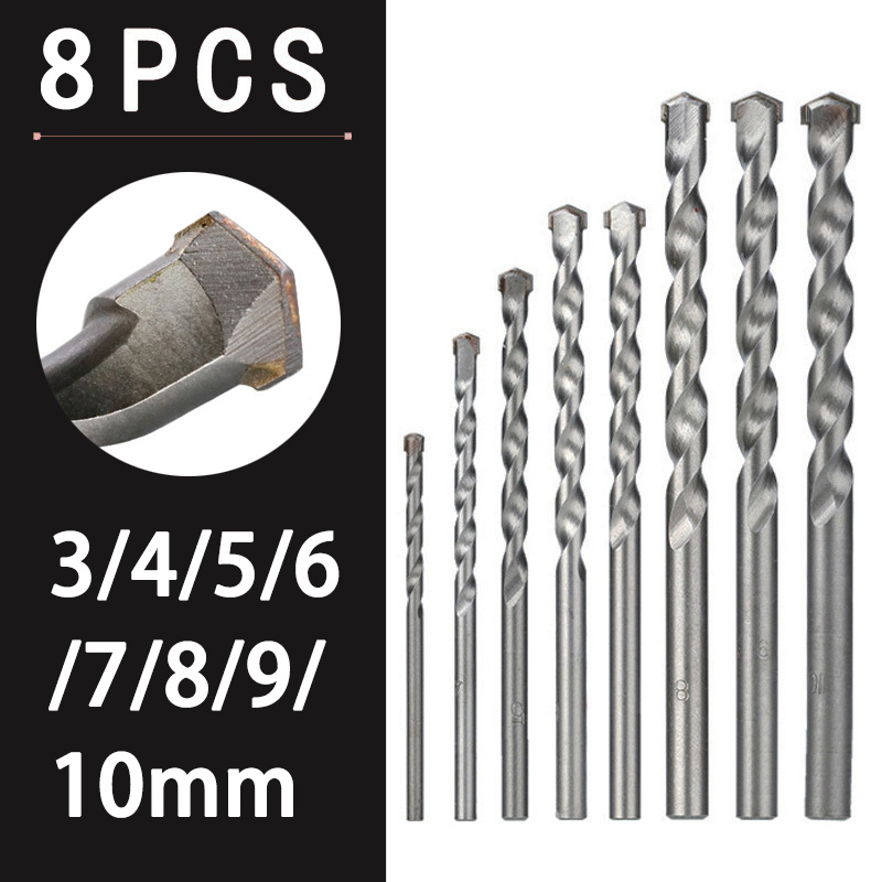 3/8PCS 3 5 6 8 10mm Wall Drill Bit Masonry Drill Bit Carbide Tipped Gun Drill Bit for Brick Concrete Marble Tile Stone Drilling