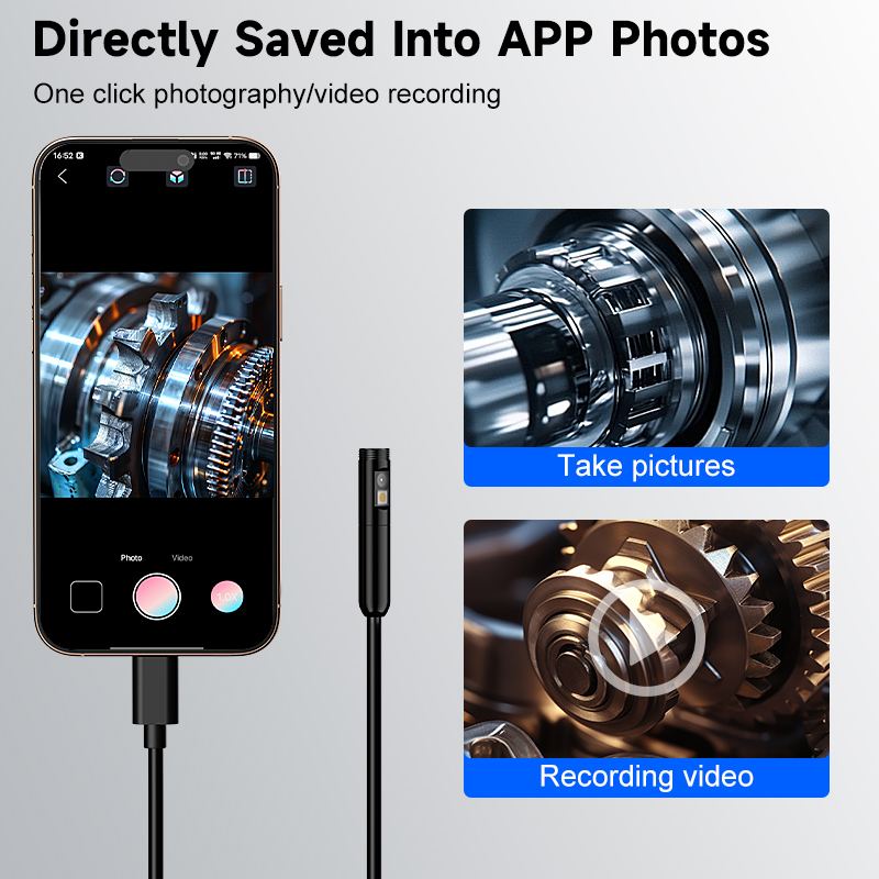 Endoscópio industrial 3 em 1 para iphone/android/tipo-c 1080p câmera dupla telefone conexão direta câmera de inspeção boroscópio 8mm
