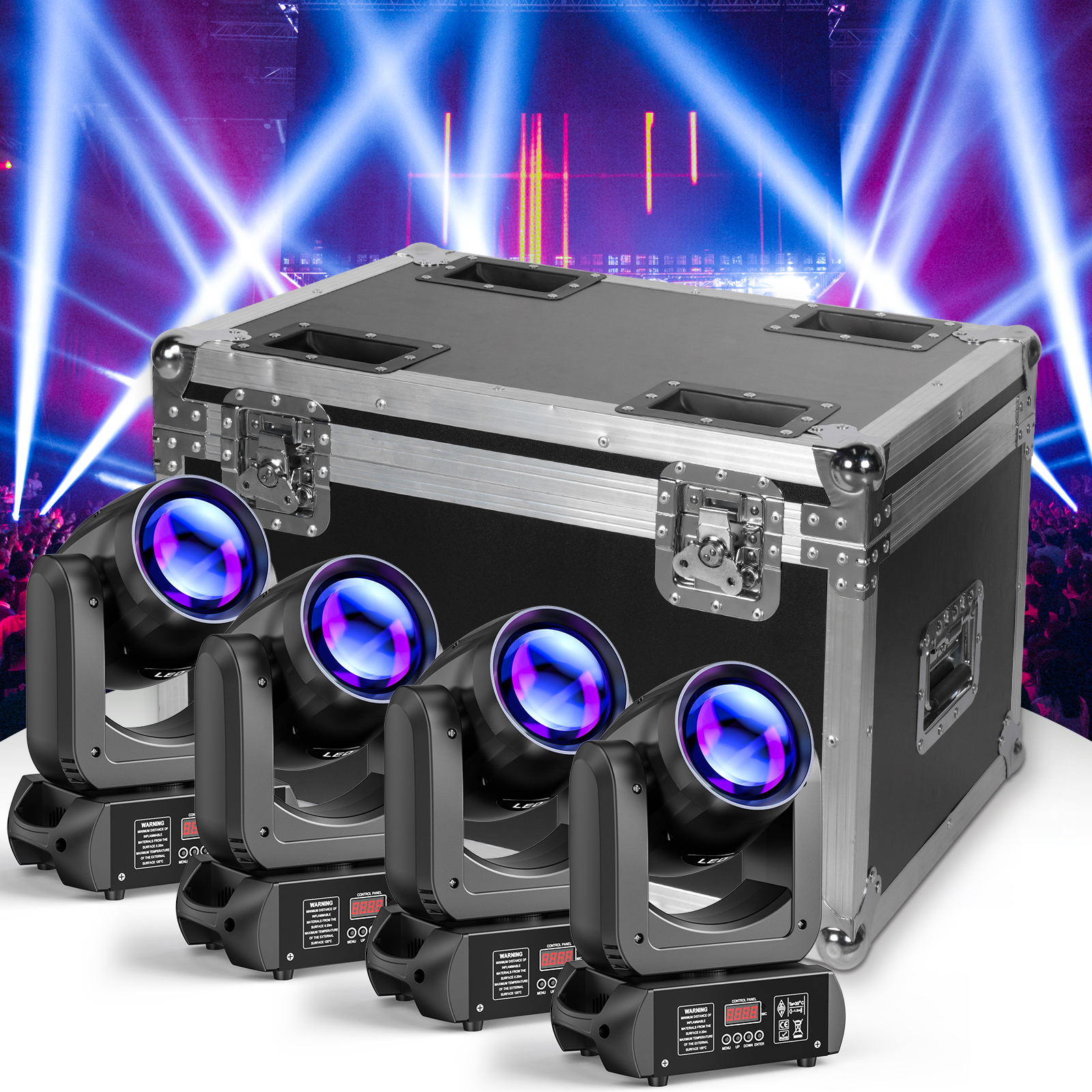 Fieryzeal Gator Cases for (4) 150W Beam Moving Head Light Stage Light Heavy-duty Airline Case for LED Light DJ Concert Party
