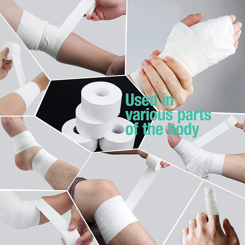 5 rollos 2,5/3,8/5cm deporte atlético impermeable algodón blanco boxeo cinta adhesiva soporte para lesiones por tensión vendaje de encuadernación deportivo
