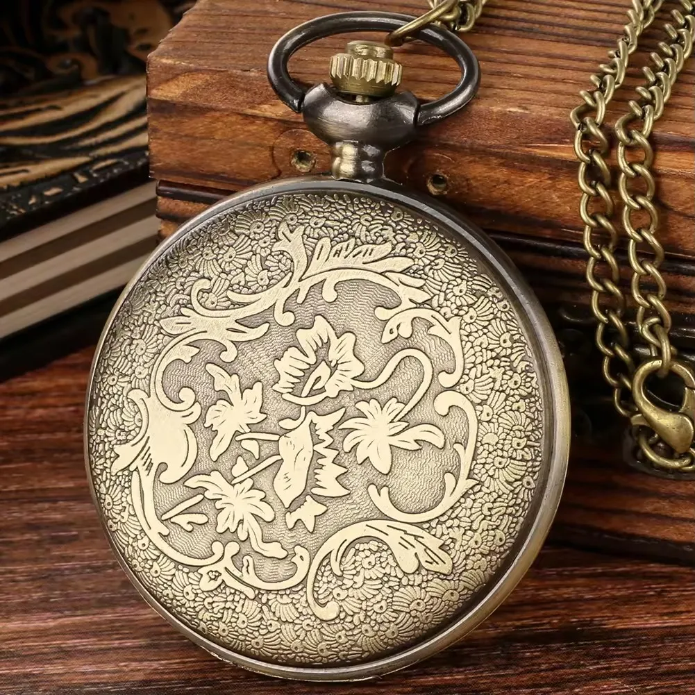 Antyczny Steampunk brązowy pusty mechanizm przekładni kwarcowy zegarek kieszonkowy wisiorek prezent z łańcuszkiem chłopcy mężczyźni