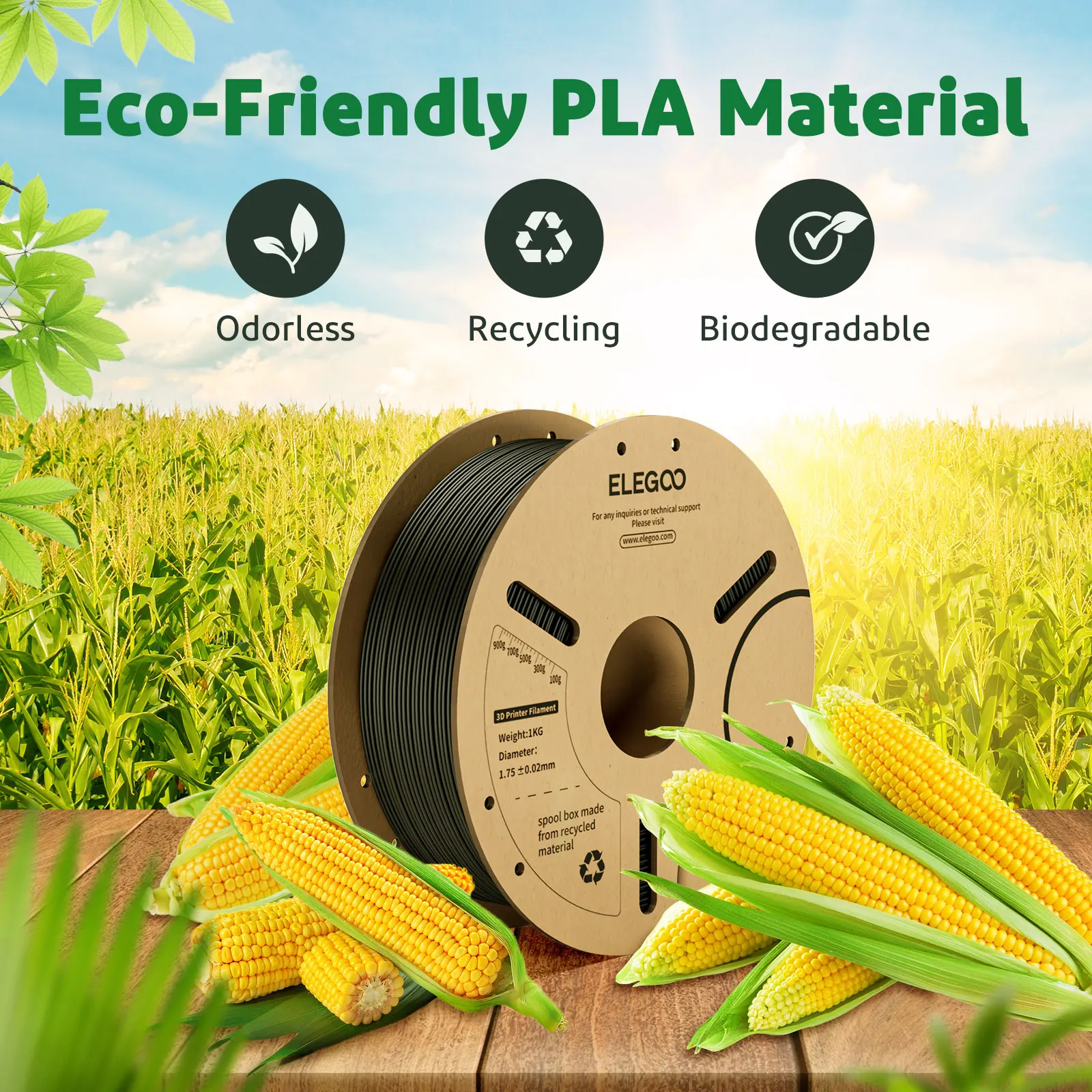 Нить ELEGOO PLA+, 1,75 мм, 3D PLA для расходных материалов для принтеров FDM, совместимый с большинством принтеров FDM (1 кг/катушка, 2,2 фунта)