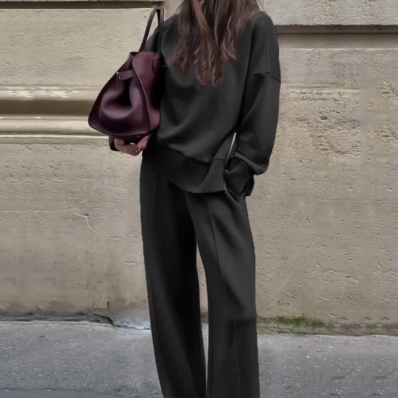 Wefads-Conjunto de dos piezas para mujer, jersey liso de manga larga con cuello alto, Top, pantalones sueltos, ropa de calle alta, Otoño Invierno 2025