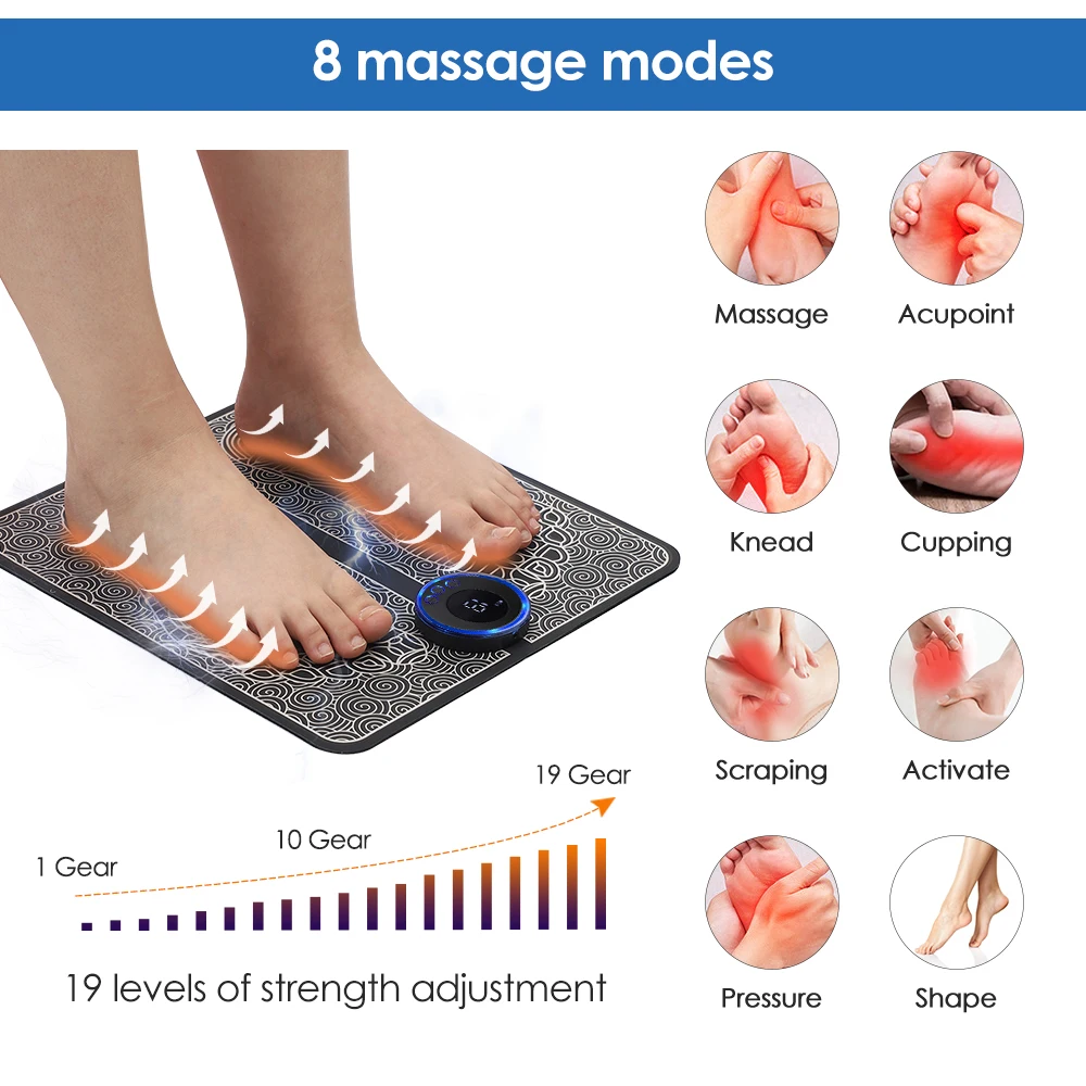 Almofada massageadora de pés elétrica ems, relaxamento dos pés, pontos de acupuntura, massagem nos pés, choque, estimulação muscular, melhora a circulação sanguínea plantar
