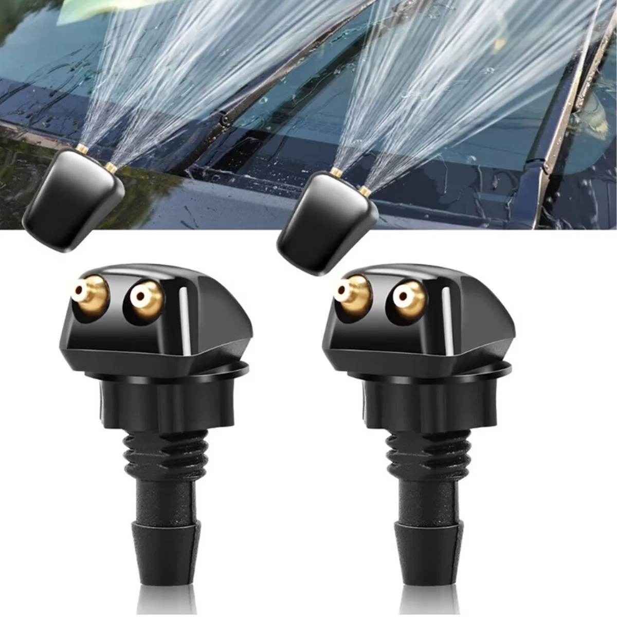 2 Stück Scheibenwischdüsen mit zwei Löchern für die meisten Automodelle, geeignet für Wasserspray und verstellbares Wischerzubehör