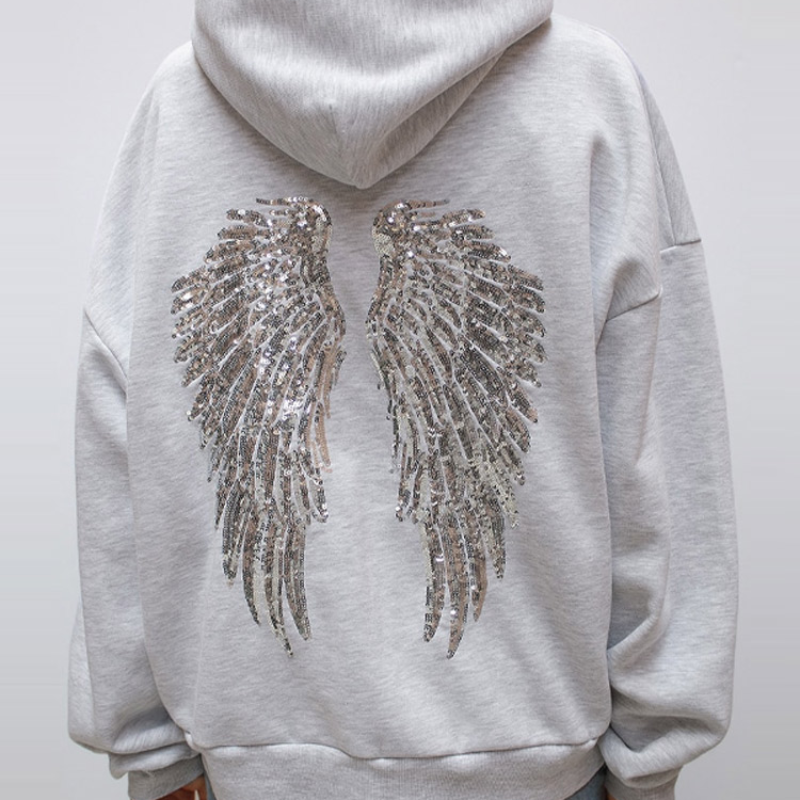 Feminino brilhante lantejoulas asas de anjo com capuz jaqueta calça manga longa solta casual com capuz pulôver 2025 nova senhora y2k outono outwears