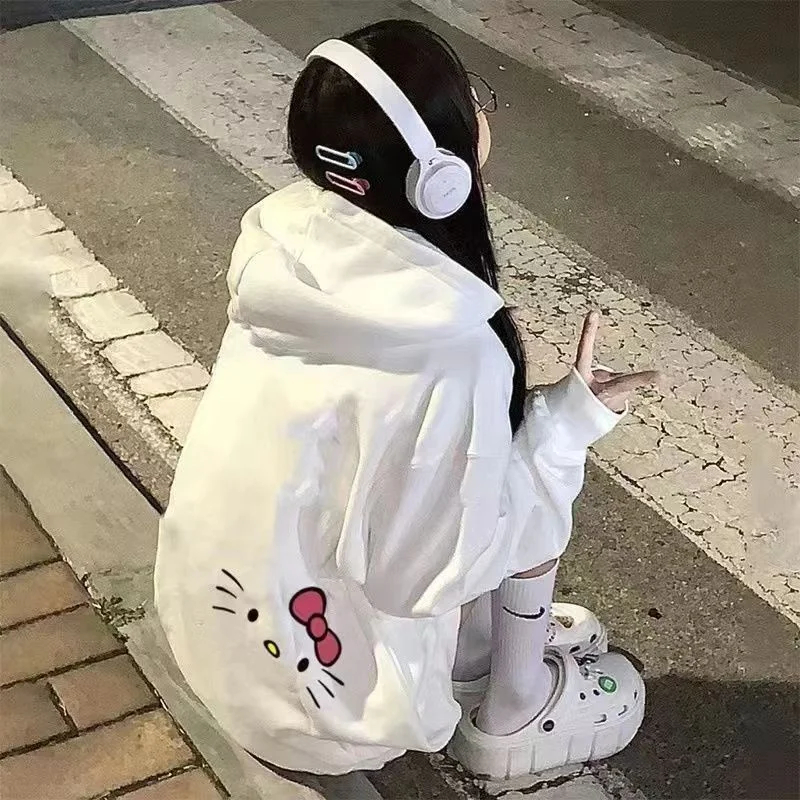Sudadera con capucha estilo Y2K para mujer, ropa con muchas reseñas coreanas, bonita sudadera con estampado de Sanrio Hello Kitty, moda Harajuku Stree