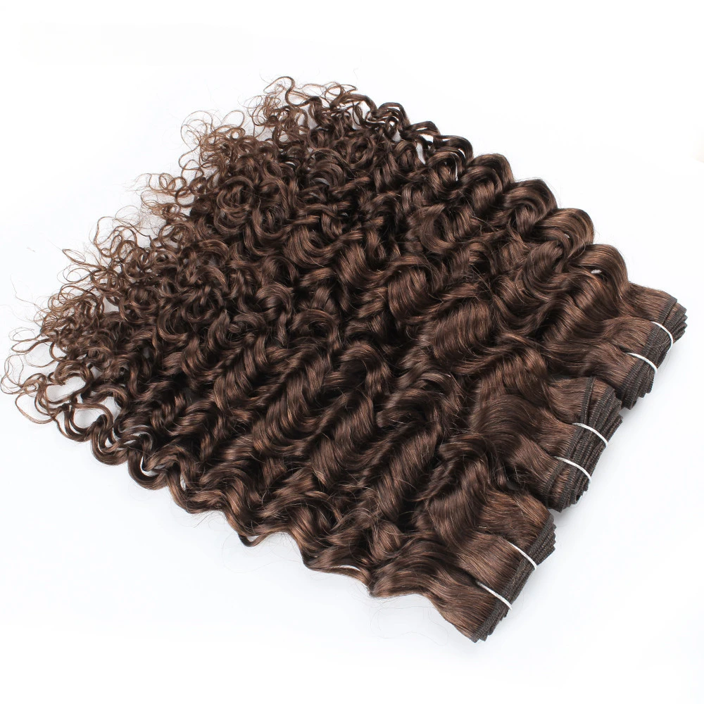 2/3 Lưng Nâu Chocolate Sóng Nước Remy Tóc Dệt Phần Mở Rộng 10-24 Inch Mềm Chất Lượng Không Rối MOGUL tóc