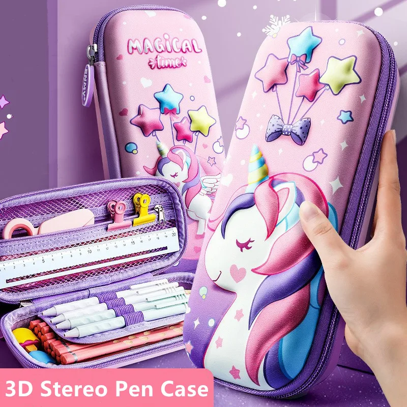 3D EVA ยูนิคอร์นน่ารักดินสอการ์ตูนเครื่องเขียนกล่องสาวสีกล่องดินสอนักเรียนปากกาอุปกรณ์โรงเรียนของขวัญกรณี Ipad