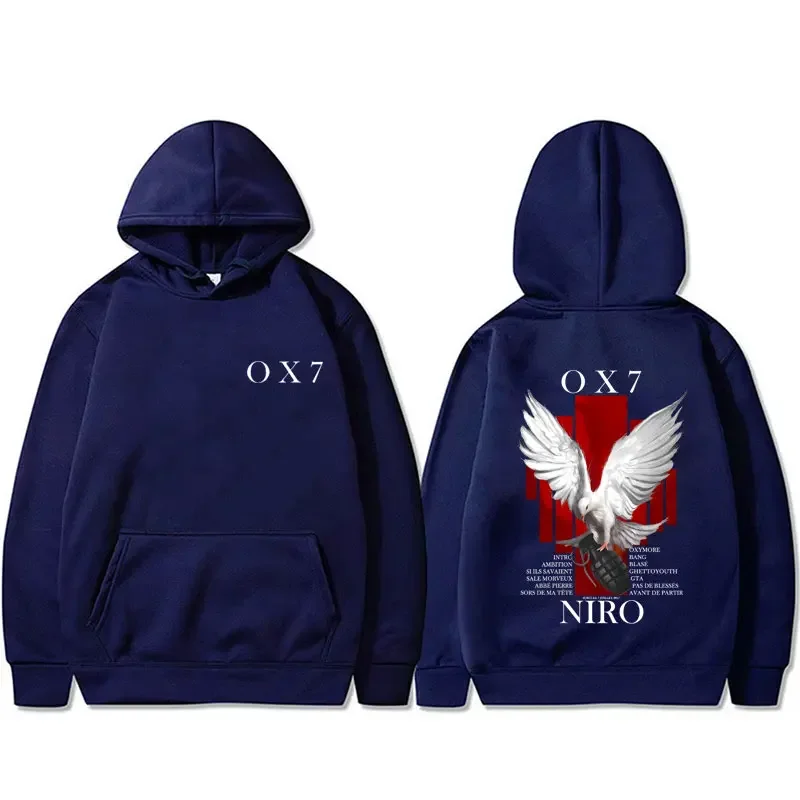 Sudadera con capucha gráfica de rapero Niro OX7 para hombre, moda hip-hop, sudadera con capucha de música pop, sudadera deportiva informal Vintage