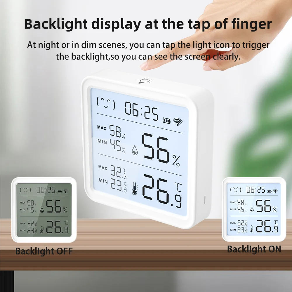 Tuya-Sensor de temperatura y humedad WiFi para hogar inteligente, higrómetro con retroiluminación, termómetro, Compatible con Bluetooth, Control por aplicación remota