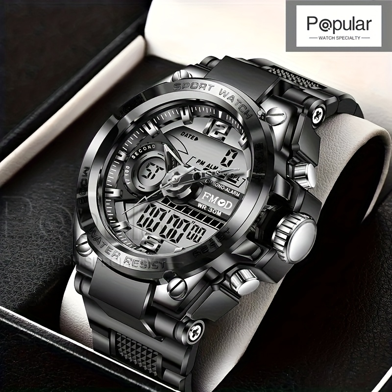 Montre-bracelet militaire numérique en acier pour hommes, horloge à Quartz LED, montre de Sport, grandes montres pour hommes