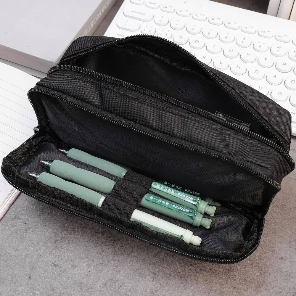 Large Capacity Black Simple Pencil Case Marker Pen Refillls Eraser Stationery Storage Pouch Bag School Office Organizer